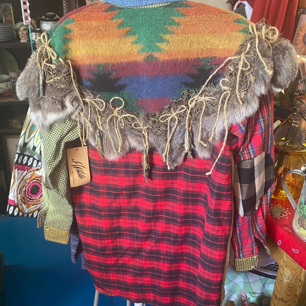 Multi-Pattern Patchwork Women’s Fringe Collar Jac… - image 2